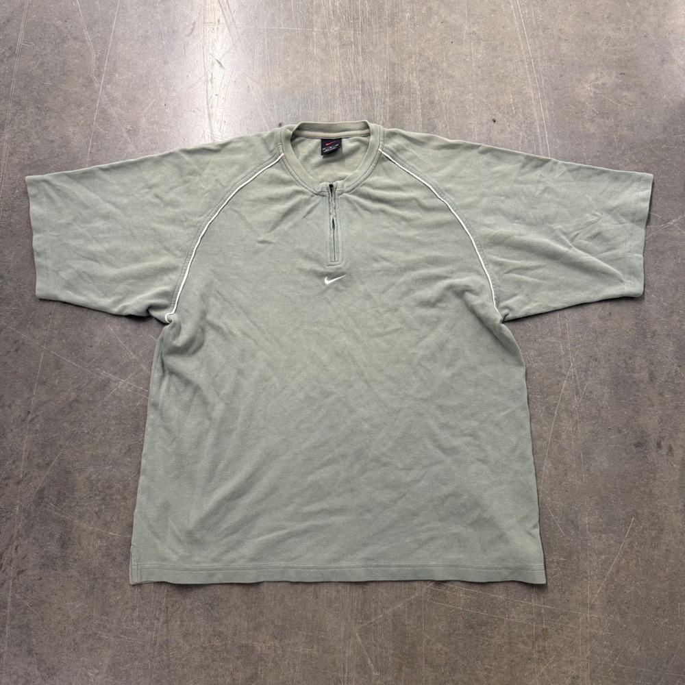 Vintage Nike Center Swoosh Quarter Zip Short Sleeve Sage Green Mens Medium Y2K